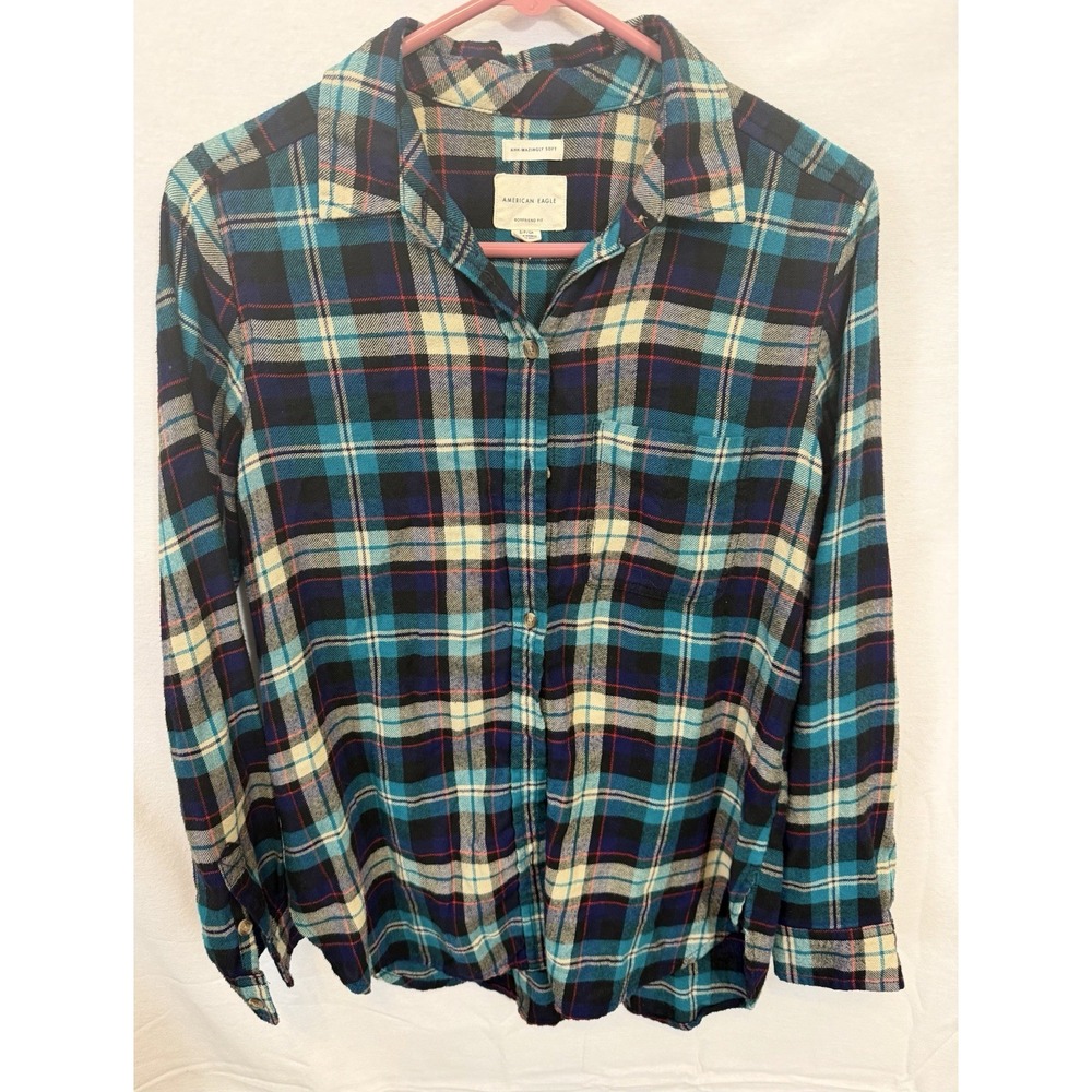 American Eagle Ahh-Mazingly Soft Boyfriend Fit Plaid Flannel Shirt Grunge Y2K